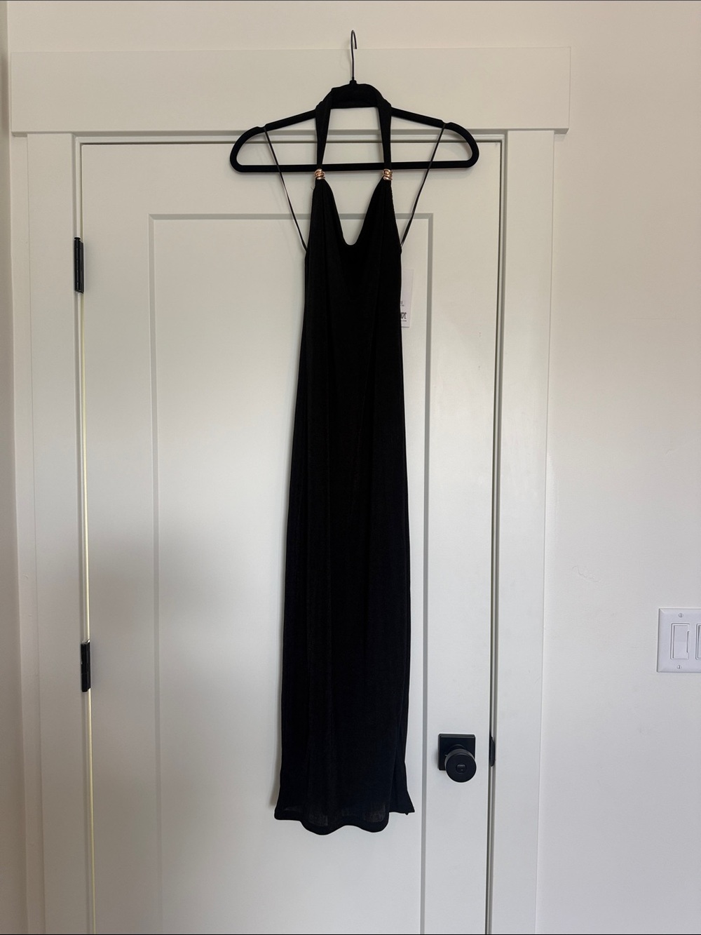 12th Tribe Black Halter Maxi Dress with Gold Accent